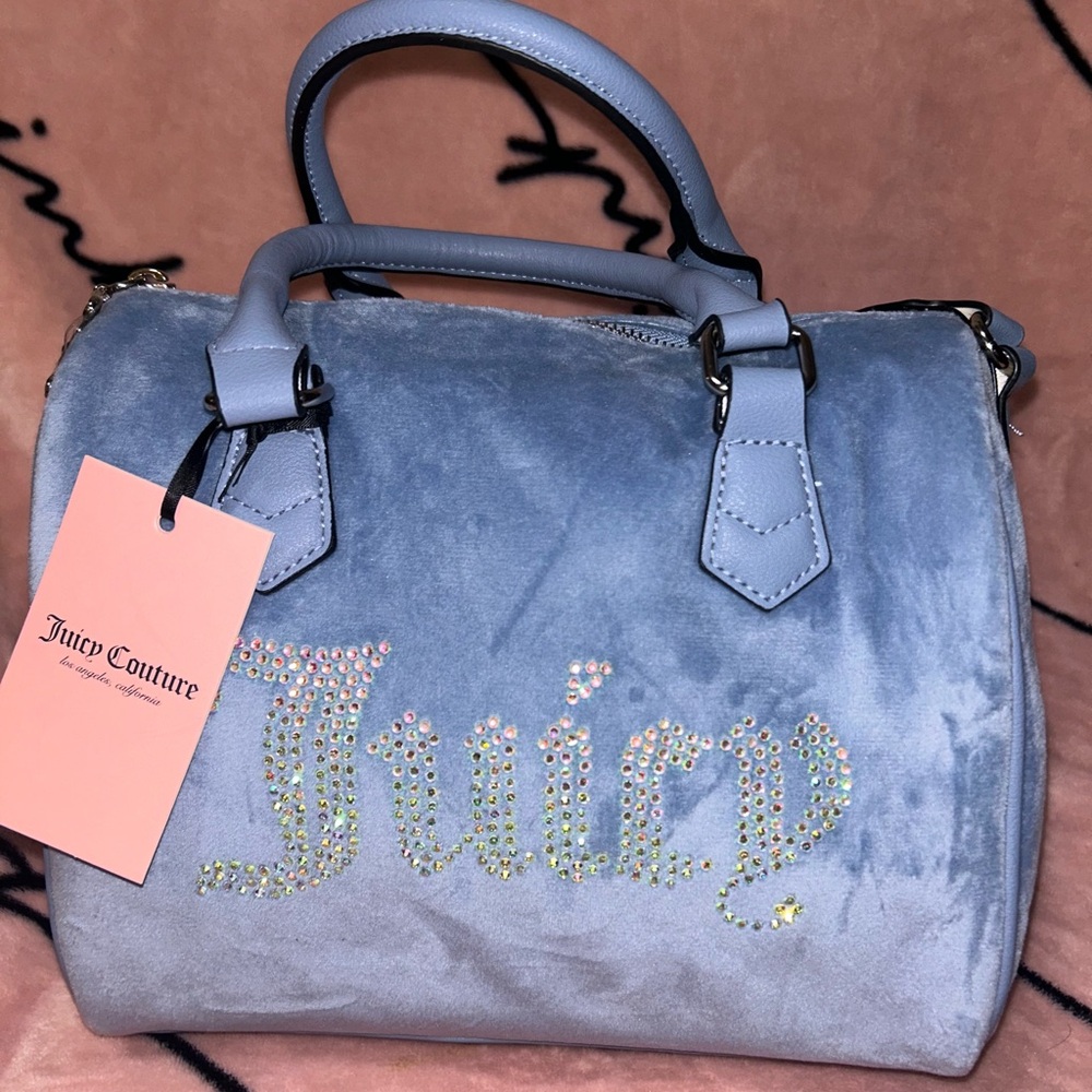 JUICY COUTURE Bag Obsession Satchel - Blue Rhinestones Velour
